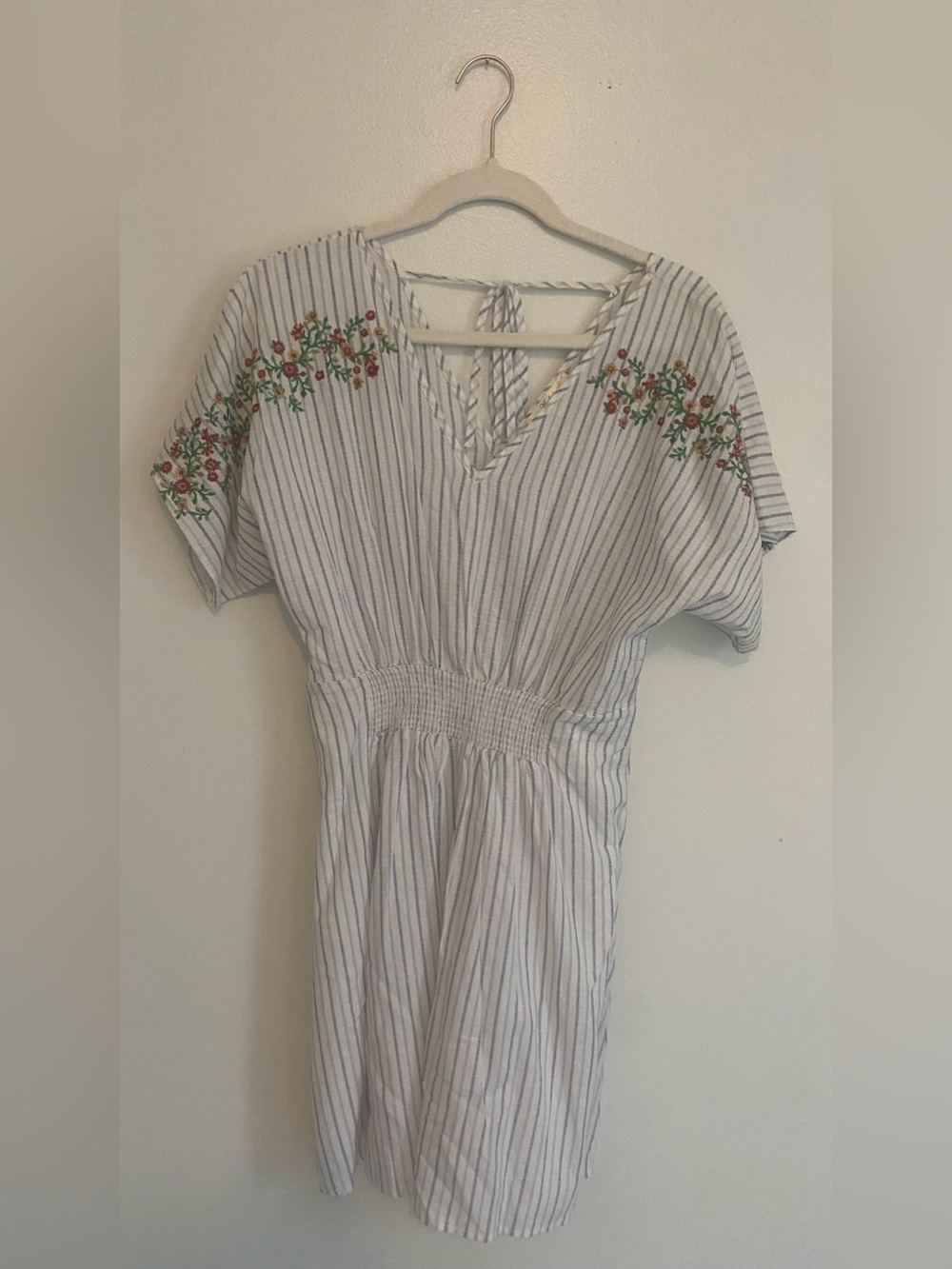 Andree Linen Blend Embroidered V-Neck Dress